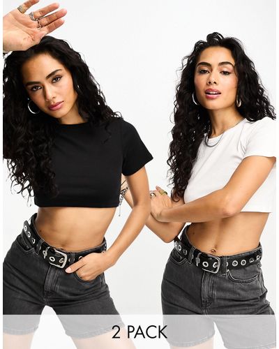 ONLY Exclusive 2 Pack Cropped Fitted T-shirts - Black