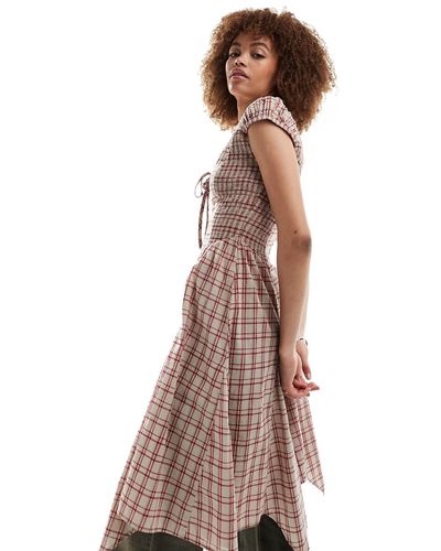 Reclaimed (vintage) Plaid Mini Dress With Lace Up Front - Multicolor