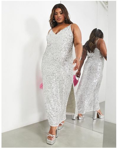 ASOS Curve All Over Sequin Cami Midi Dress - White