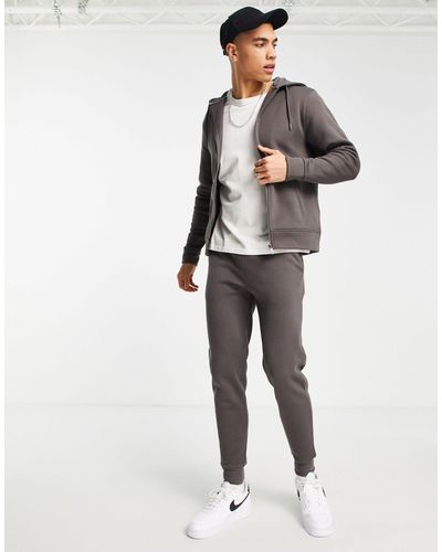 Threadbare Full Zip Hoodie & Sweatpants Tracksuit Set - Gray