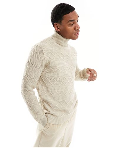 Only & Sons Roll Neck Textured Sweater - White