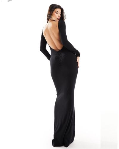 ASOS Long Sleeve Slash Neck Backless Maxi Dress - Black
