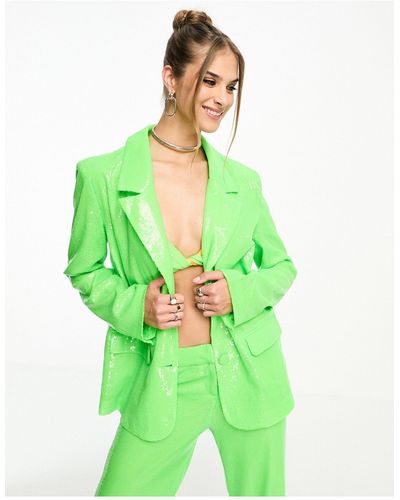 Annorlunda Sequin Oversized Suit Blazer - Green