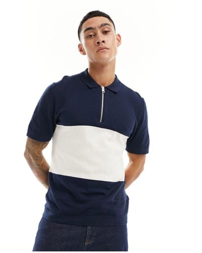 Jack & Jones Knitted Polo With Zip - Blue