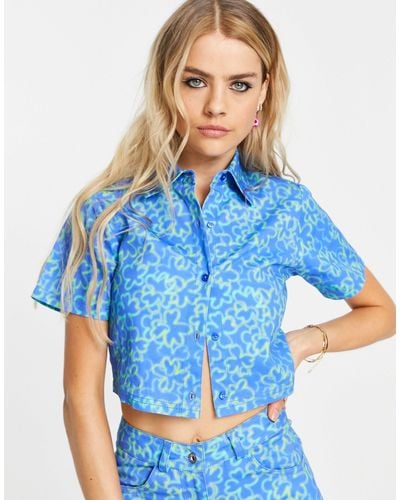 Collusion Festival Cropped Shirt - Blue