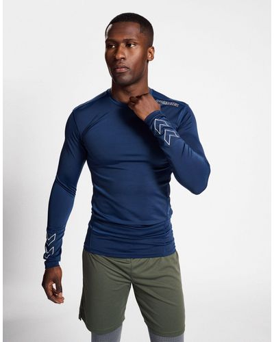Hummel T-shirt ajusté en jersey à manches longues - Bleu