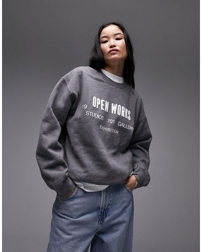 TOPSHOP Oversized Sweater Met Open Works-afbeelding - Grijs