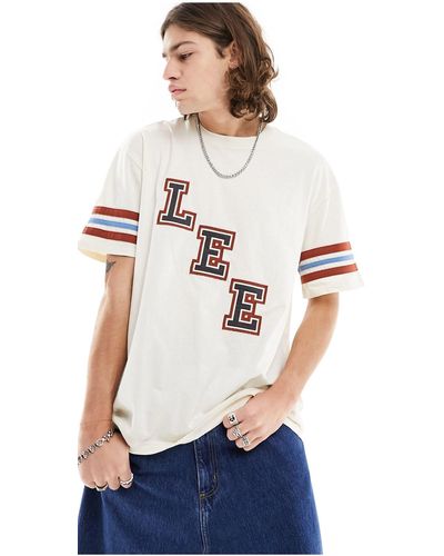 Lee Jeans T-shirt oversize écru con logo stile college - Blu