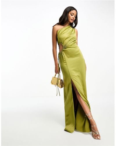 Style Cheat One Shoulder Satin Cut-out Midaxi Dress - Yellow