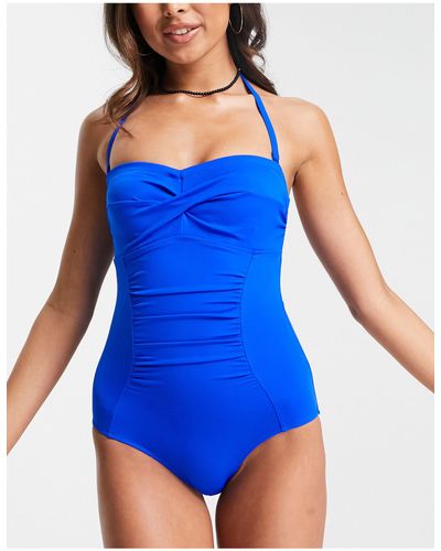 Figleaves Illusion Bandeau Firm Control Swimsuit - Blue