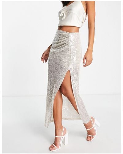 Pretty Lavish Embellished Split Maxi Skirt - White