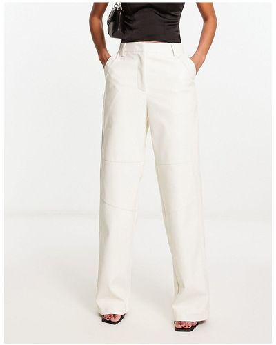 NA-KD Pantalon droit en imitation cuir - blanc cassé - Noir