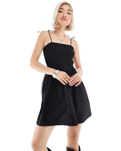 Monki Babydoll Mini Dress With Shirred Bandeau - Black