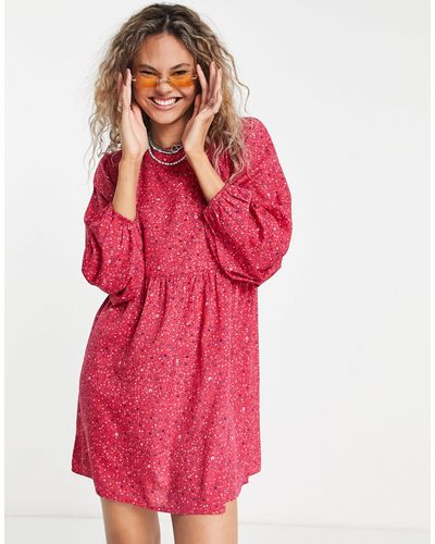 Daisy Street Aangerimpelde Mini-jurk Met Madeliefjesprint - Roze