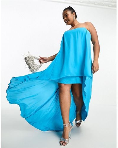 ASOS Asos Design Curve Exclusive Bandeau Double Layer Maxi Dress With High Low Hem - Blue