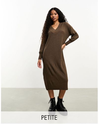 Only Petite Knitted V Neck Maxi Dress - Natural
