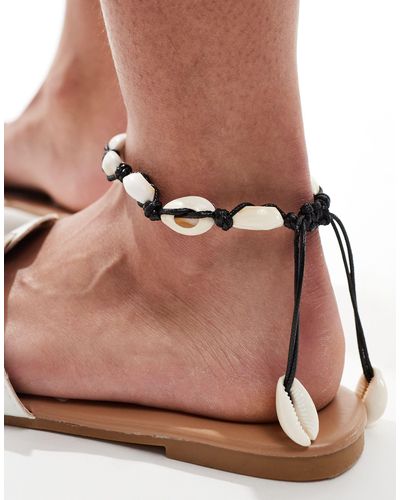 Pieces Faux Shell Anklet - Brown