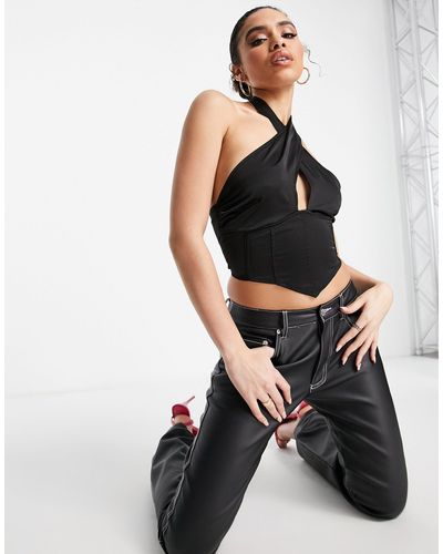 Missguided Halter Neck Wrap Top - Black