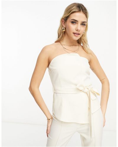 In The Style Bandeau Top With Tie Waist Co-ord - White