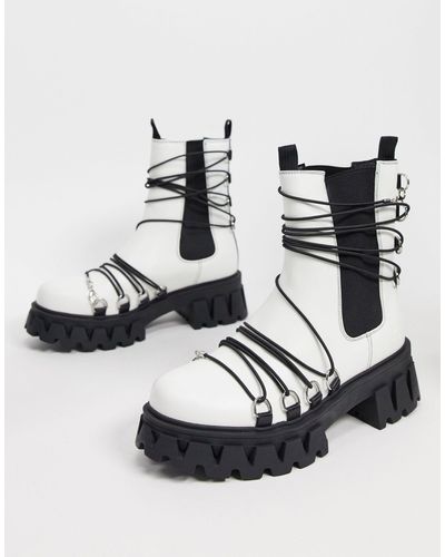 Koi Footwear Allegiance Chunky Boots With Black Laces - White