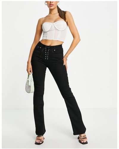 ASOS Stretch Flare Jean With Lace Up - Black
