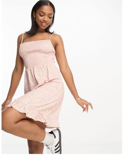 French Connection Strappy Shirred Flippy Mini Dress - Pink