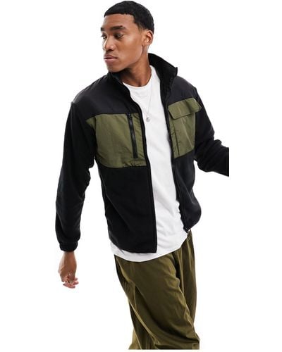 Jack & Jones Technical Fleece Jacket With Utility Pockets - Black