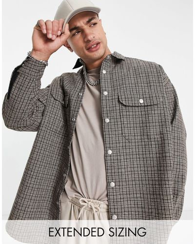 ASOS Veste chemise ultra oversize à carreaux classiques en laine mélangée - Marron