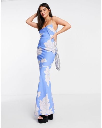 ASOS Cami Bias Maxi Dress With Large Floral Print - Blue