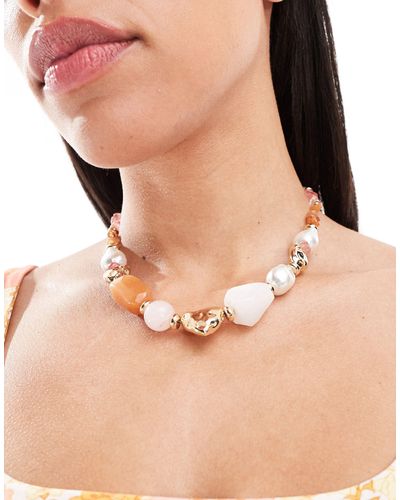 ASOS Limited Edition Necklace With Semi Precious Stone Design - Natural