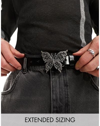 ASOS Faux Leather Belt With Butterfly Buckle And Studs - Black
