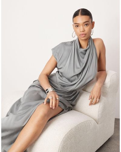 ASOS Sleeveless Draped Slouchy Halter Midi Dress - Grey