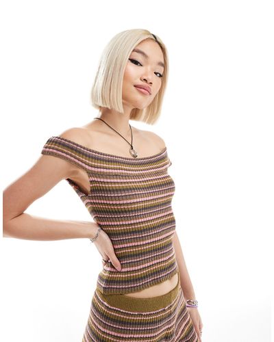 Collusion Knitted Bardot Top Co-ord - Metallic