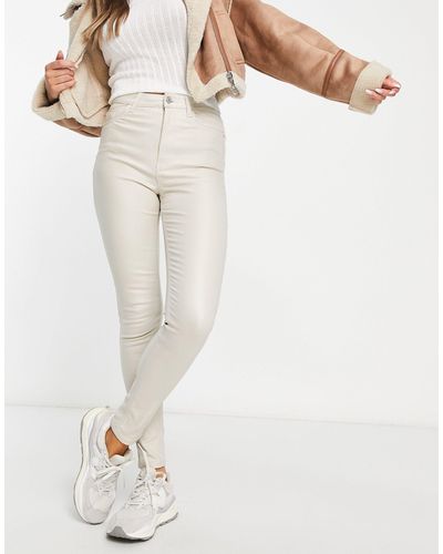 New Look Lift And Shape High Waisted Super Skinny Coated Jeans - Natural