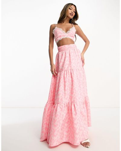 Collective The Label Exclusive Jacquard Maxi Skirt Co-ord - Pink