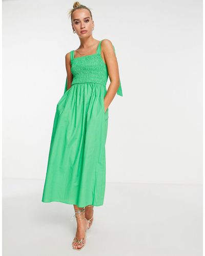 Never Fully Dressed Vestito arricciato con spalline allacciate intenso - Verde