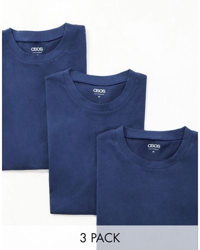 ASOS – 3er-pack t-shirts - Blau
