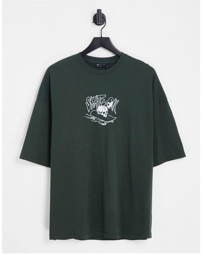 ASOS Camiseta caqui extragrande con estampado delantero - Verde