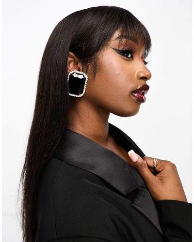 ASOS Oversized Stud Earrings With Black Crystal Design