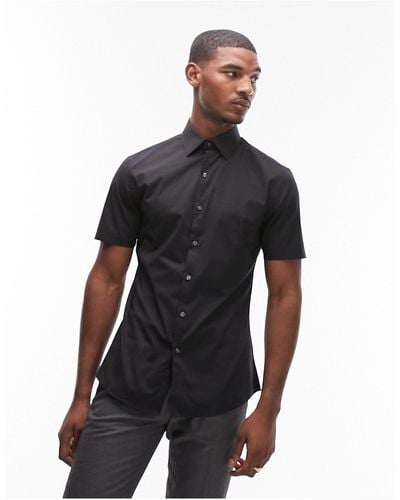 TOPMAN Short Sleeve Formal Slim Fit Shirt - Black