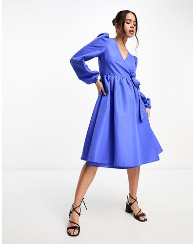 Monki Midi Wrap Dress - Blue