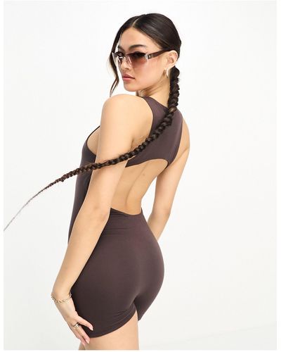 ASOS Unitard With Cut Out Back - Brown
