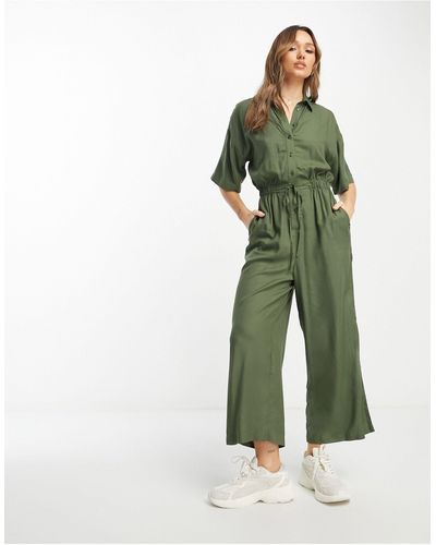 ASOS Tuta jumpsuit stile camicia kaki oversize allacciata - Verde
