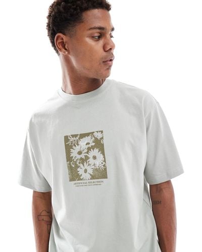 Pull&Bear Floral Printed T-shirt - Grey