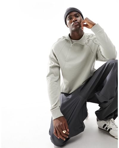 ASOS Oversized Half Zip Sweatshirt With Ribbed Panels - Grey
