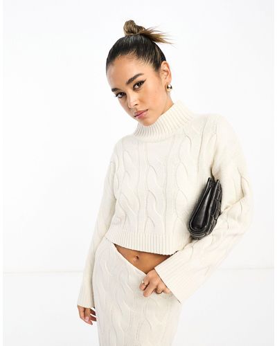 Pretty Lavish Cable Knit Cropped Sweater Co-ord - White