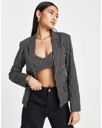 TOPSHOP Co-ord Fitted Stripe Blazer - Grey