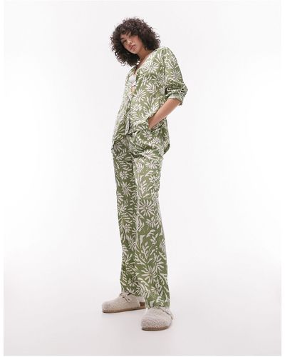TOPSHOP Ensemble pyjama effet color block avec pantalon et chemise à imprimé fleuri - vert - Multicolore