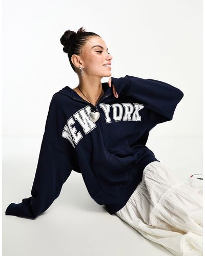 ASOS Zip Through Hoodie With New York Graphic - Blue