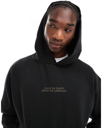Pull&Bear Sport Embroidered Hoodie - Black